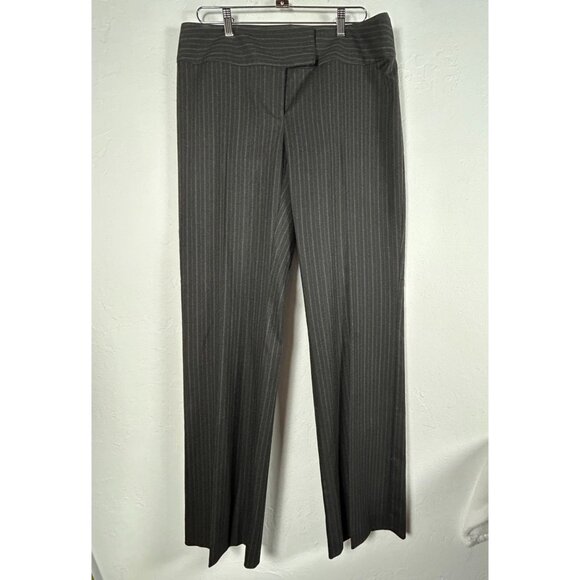 Cabi Gray Pinstripe Trousers Size 12 Career Pants Mid-Rise Straight Leg Stretch - Picture 1 of 9